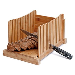 homemade bread loaf slicer - bamboo wood cutter box with knife slicing guide & cutting board